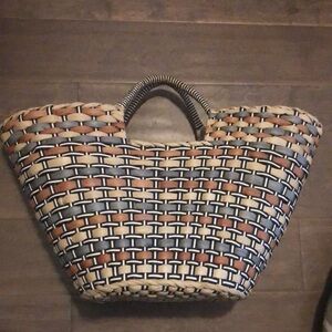Sun & Sand rattan straw tote bag gray tan black Terra cotta